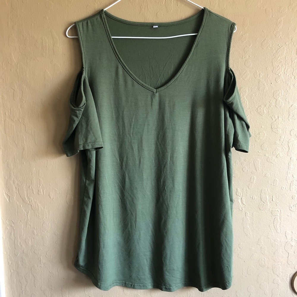 Green Cold Shoulder Top